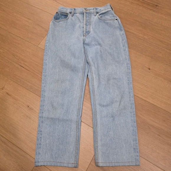 Still Here Denim - Still Here Tate High Rise Straight Leg Jeans Light Wash Stripe Size 27 (26x26)